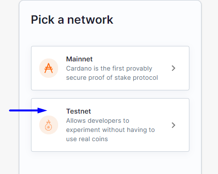 Testnetネットワークを選択
